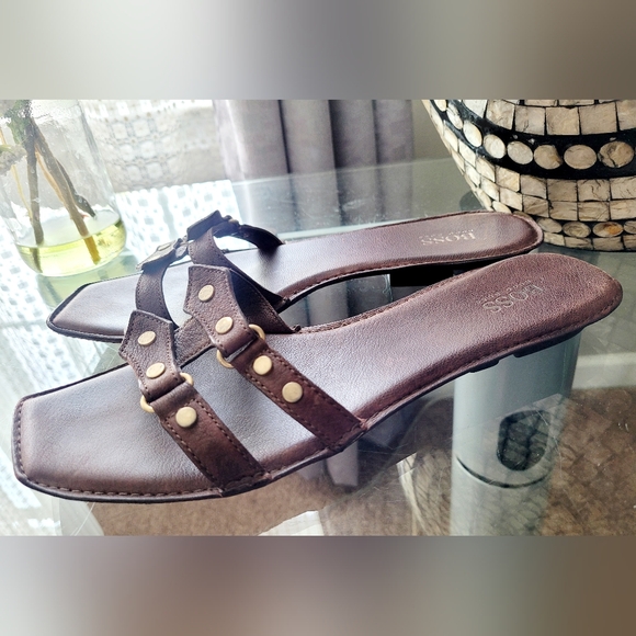 Hugo Boss Women's Leather Slide Sandals Stud Straps Brown EU 40/US 10 - Picture 14 of 16